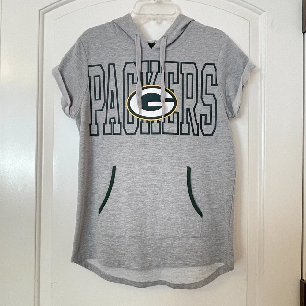 Green Bay Packers NFL Gray Short Sleeve Hoodie Top Juniors Collection Medium